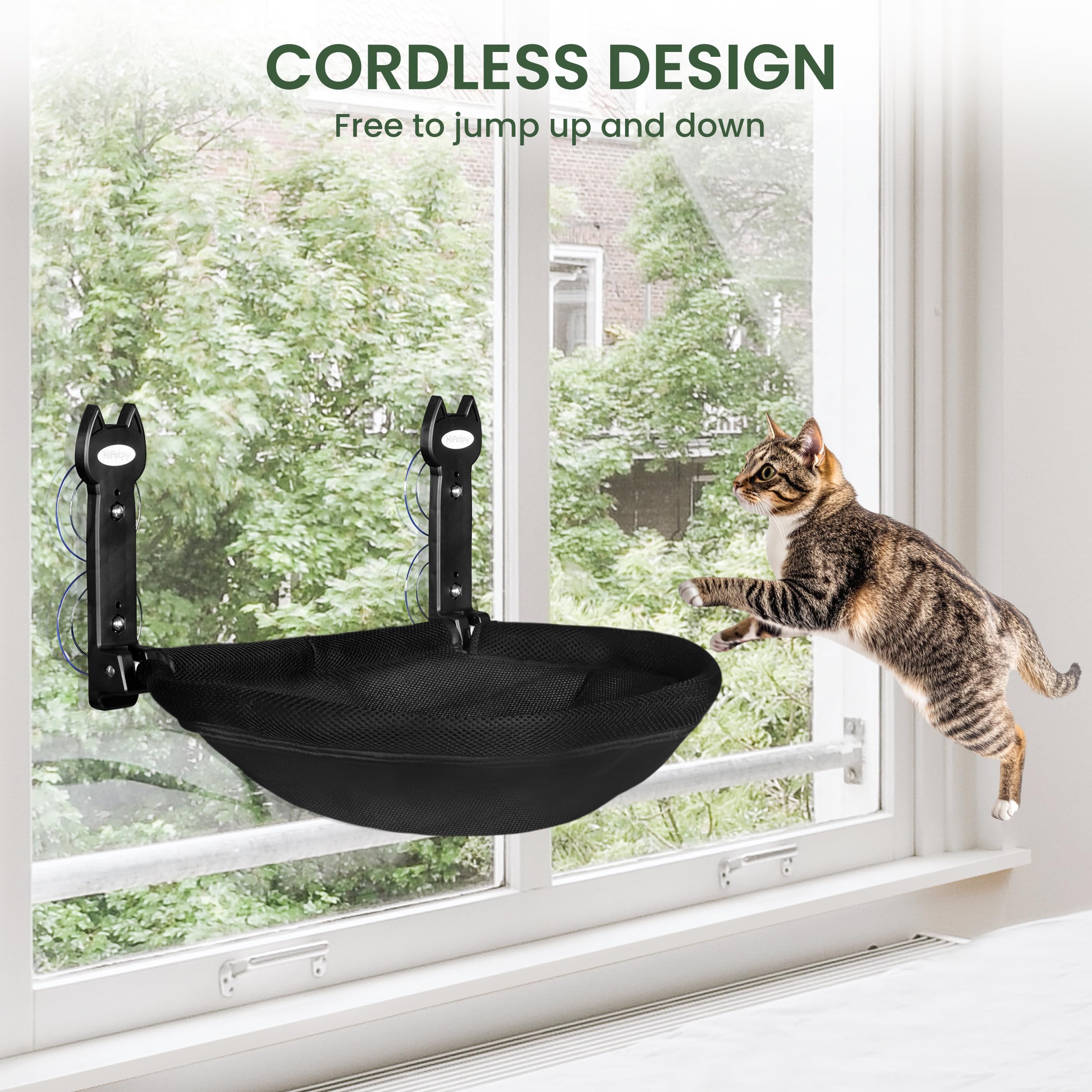HiPetpy window perch supporting cats up to 40 lbs with sturdy metal frame