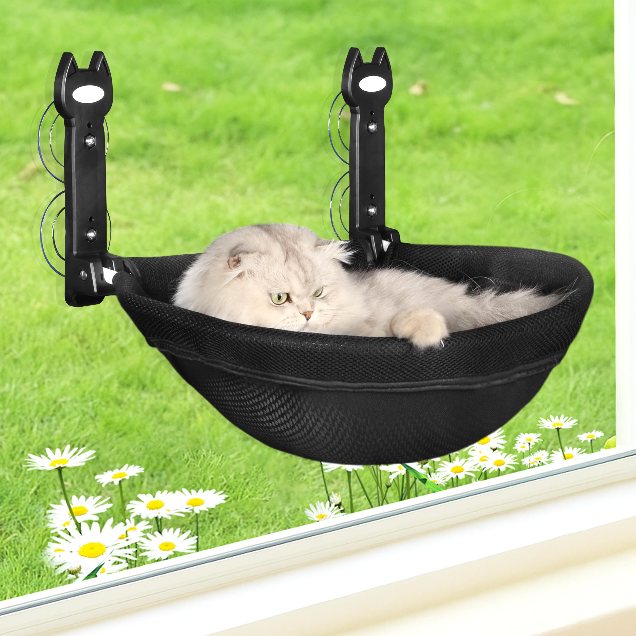 HiPetpy cat window perch with cordless installation for easy setup and placement