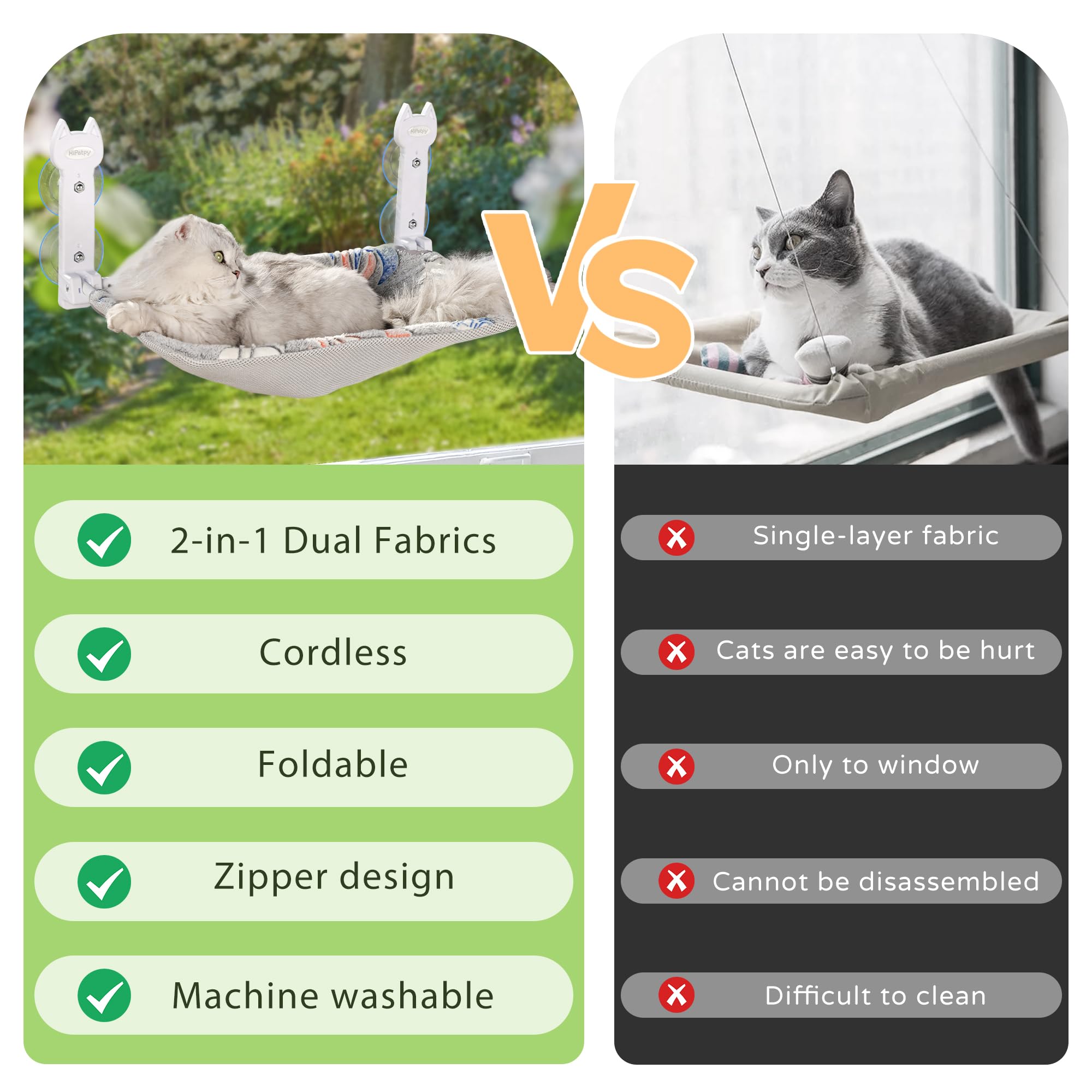 HiPetpy cat window perch removable-cover-machine-washable simplifies cleaning and maintenance.
