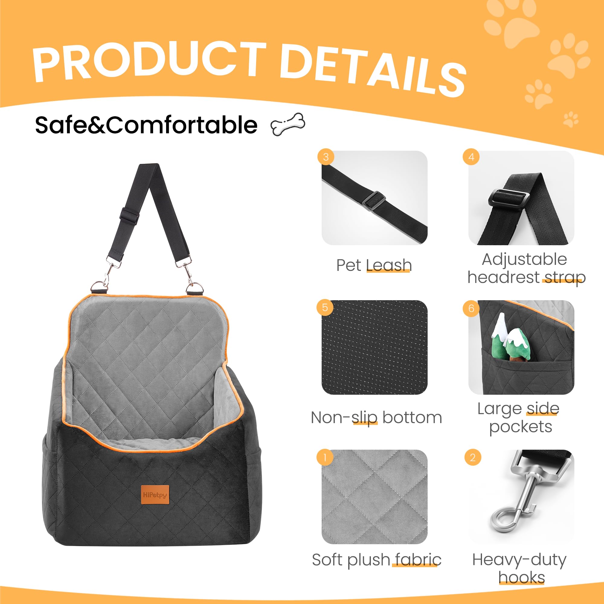HiPetpy dog car seat 18.9 by 18.9 inches fits small breeds securely