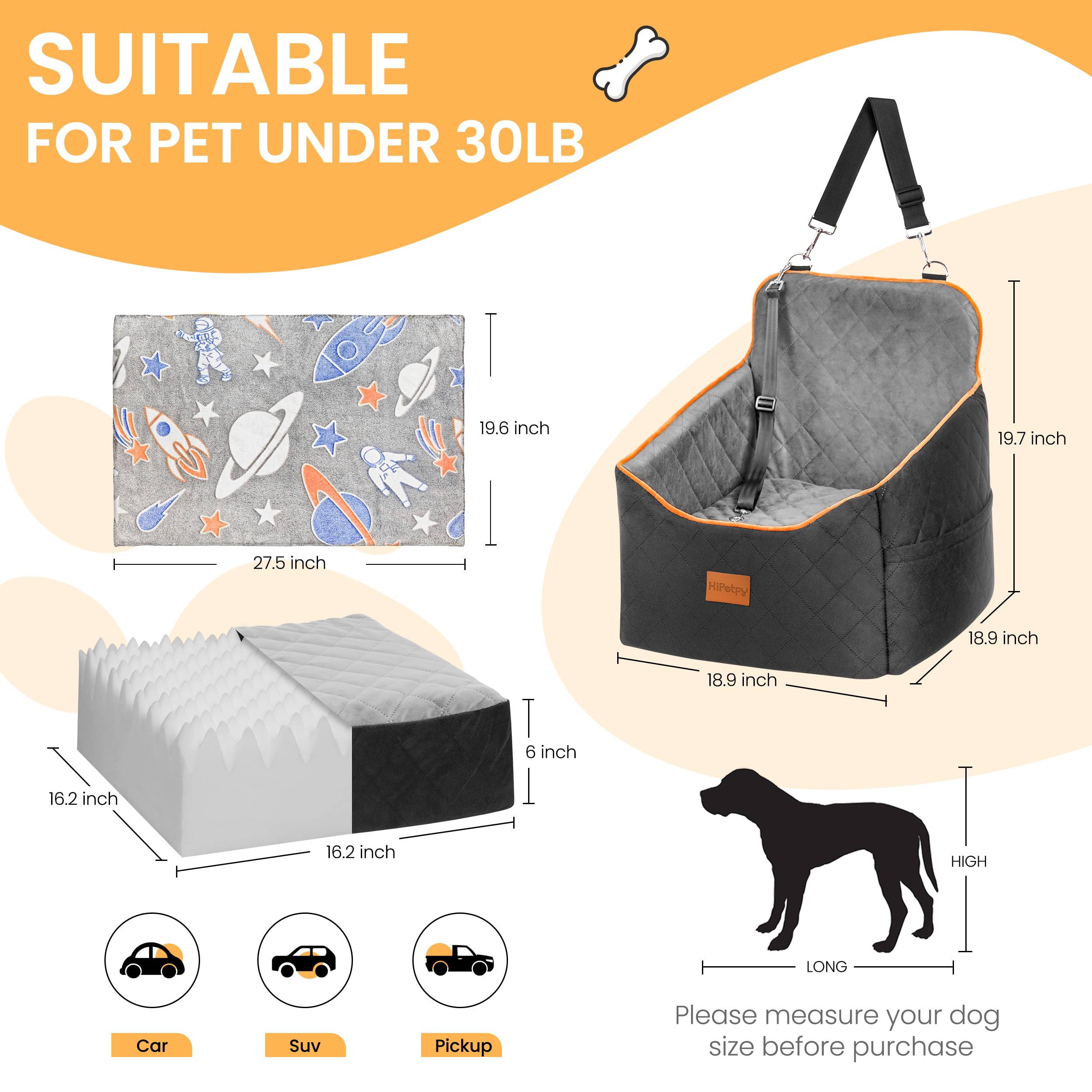 HiPetpy elevated car seat shows non-slip bottom for steadier rides