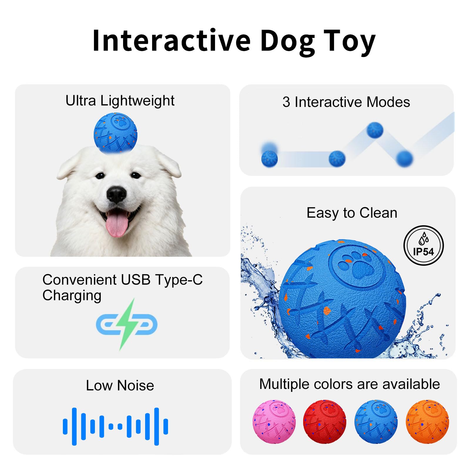 Hipibbo Interactive Dog Ball blue moving action—stimulates chase and learning with smart motion.