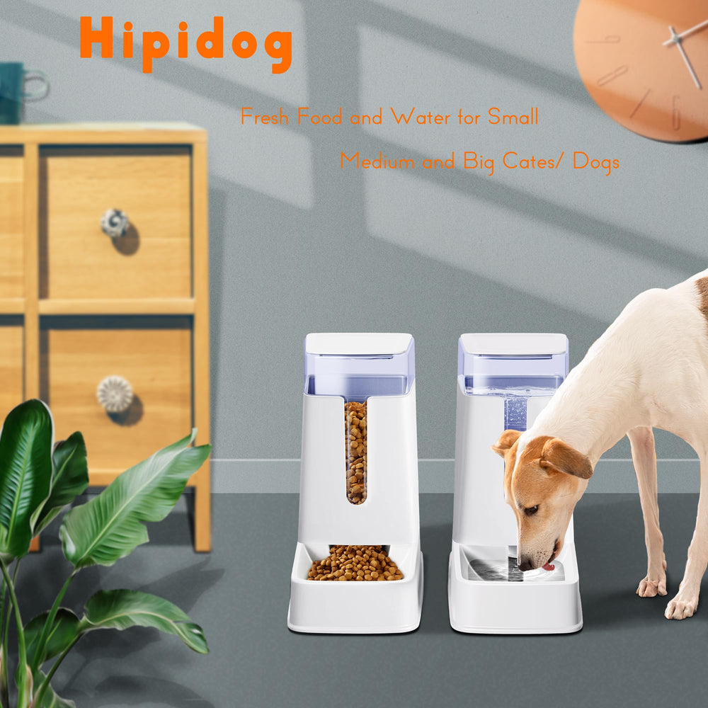 Hipidog clear-viz dispensers help monitor food and water levels.
