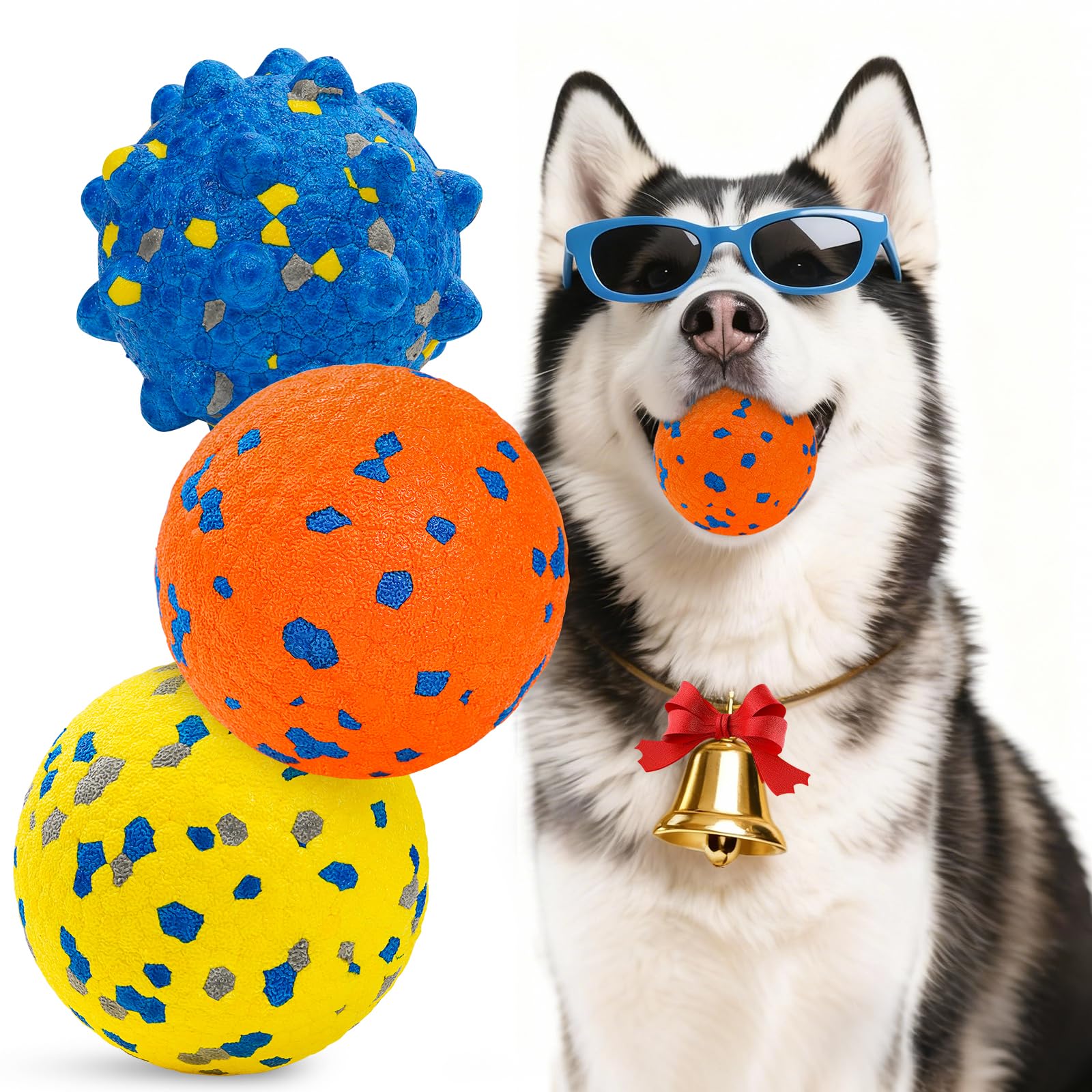 HIPPIH dog balls close-up shows textured surface for teething comfort and dental play