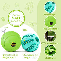 HIPPIH dog puzzle toy green 3.14-inch ball supports chewing and slow feeding.