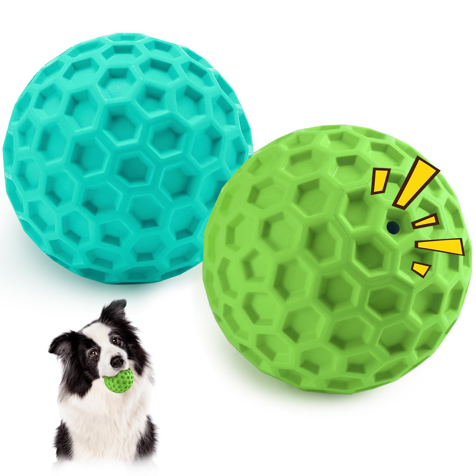 HIPPIH indestructible dog ball front view shows durable rubber for aggressive chewers.