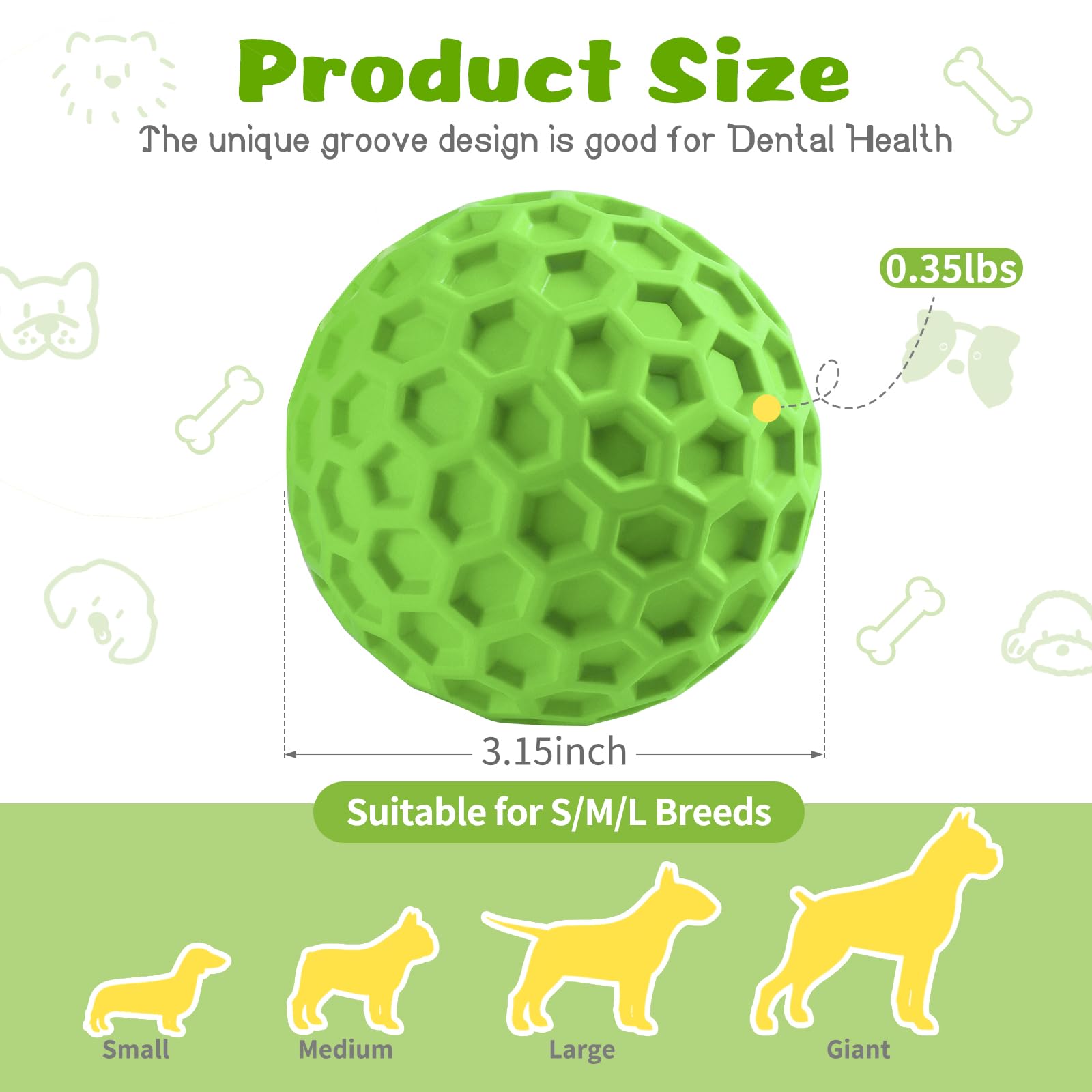 HIPPIH indestructible dog ball side view highlights groove design for dental-friendly chewing.