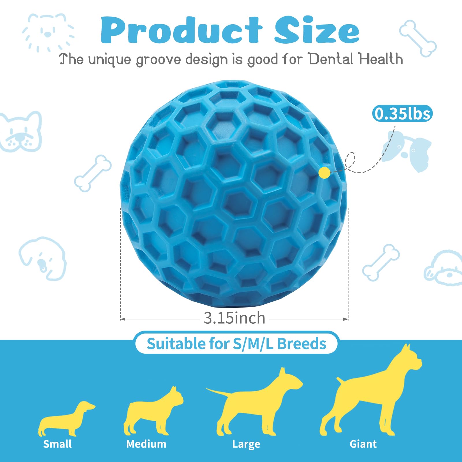 HIPPIH indestructible dog ball close-up squeaky texture supports dental-like grinding during fetch.