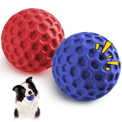 HIPPIH indestructible squeaky dog ball closeup shows durable rubber for aggressive chewers