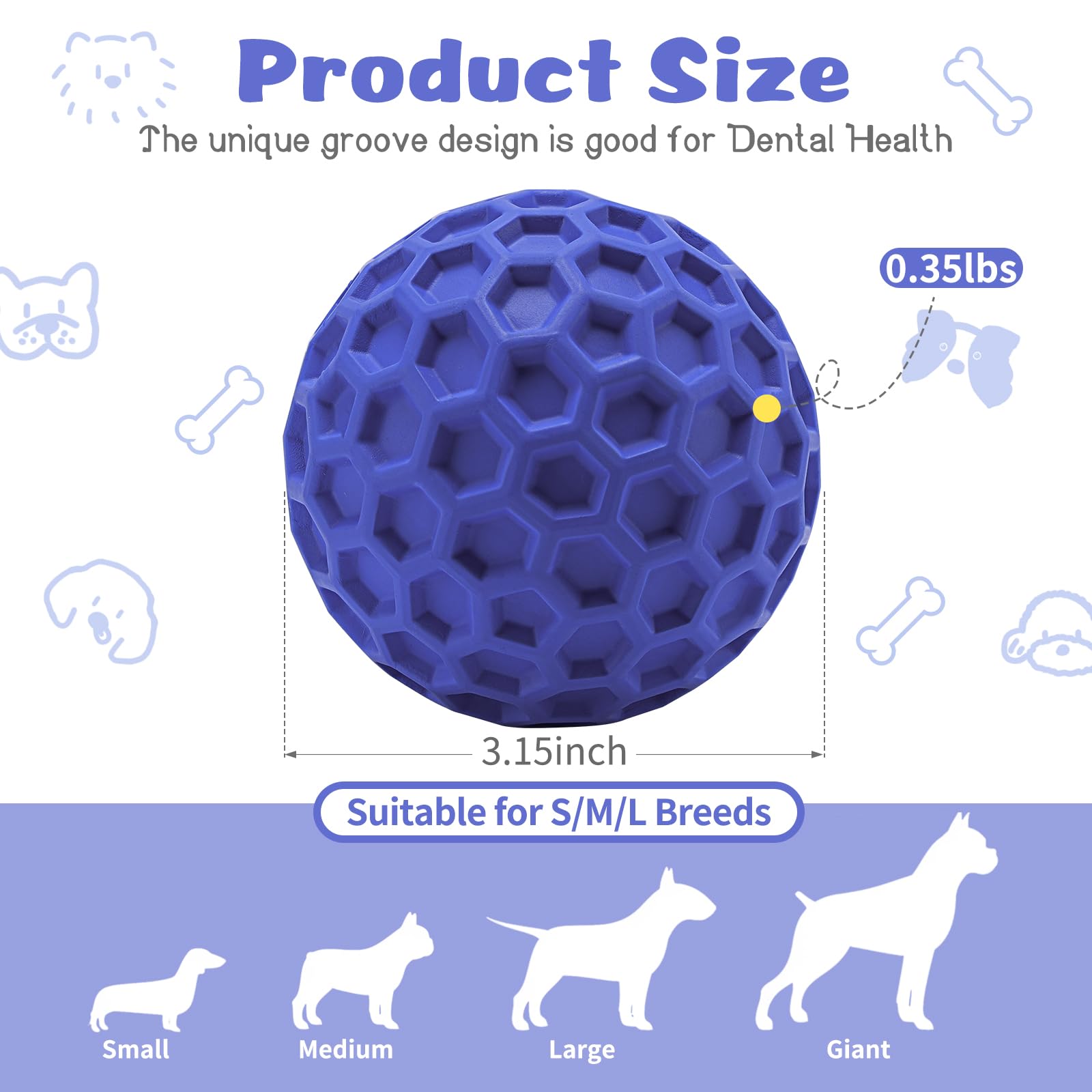 HIPPIH indestructible squeaky dog ball groove design highlighting dental-friendly ridges