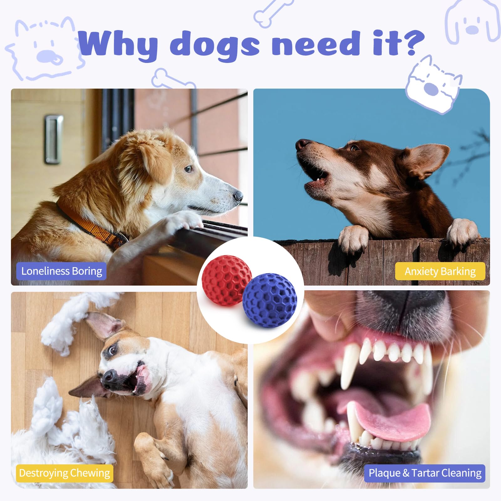 HIPPIH indestructible squeaky dog ball mint flavor to extend playtime for large dogs