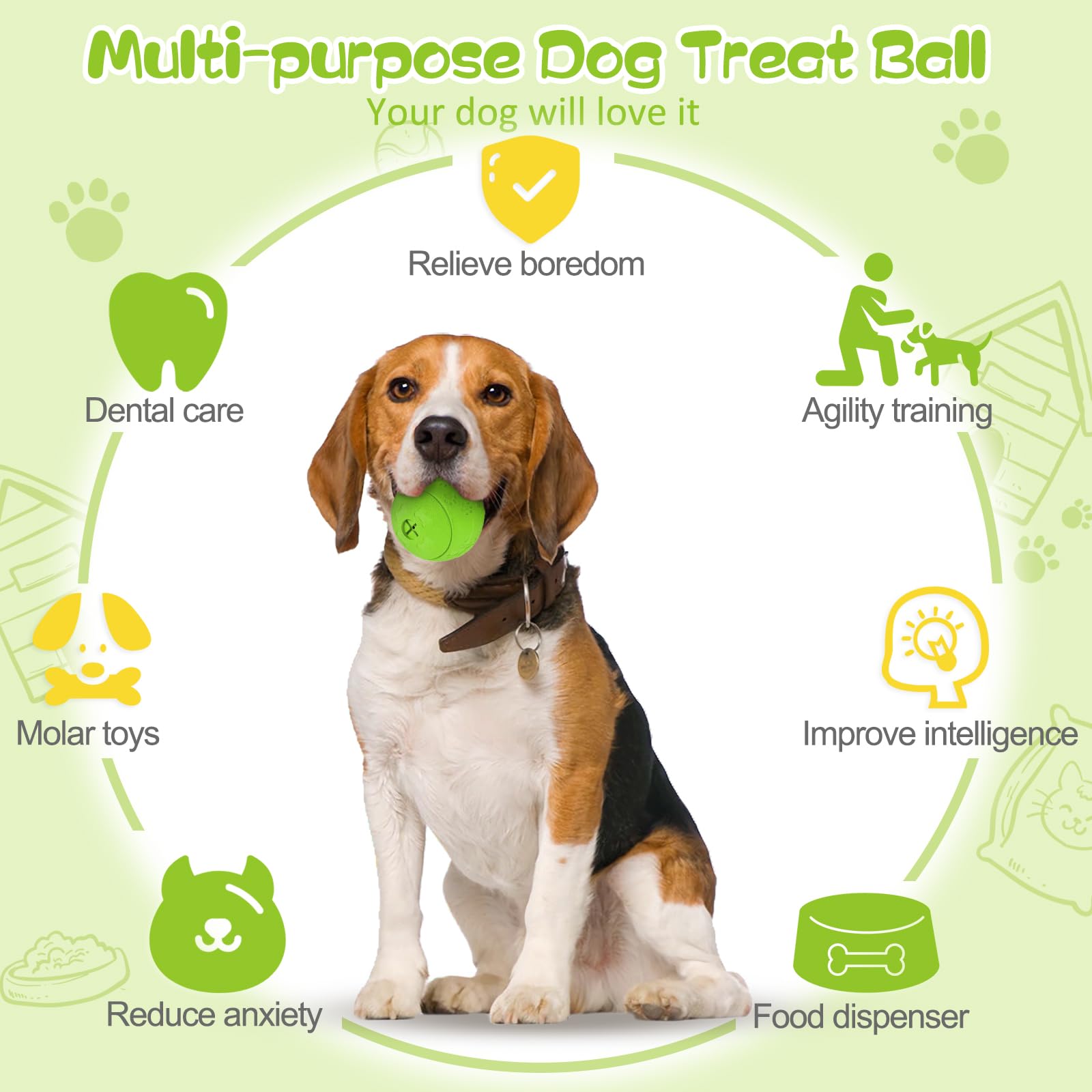 HIPPIH green treat-dispensing ball open view reveals grooves for food.
