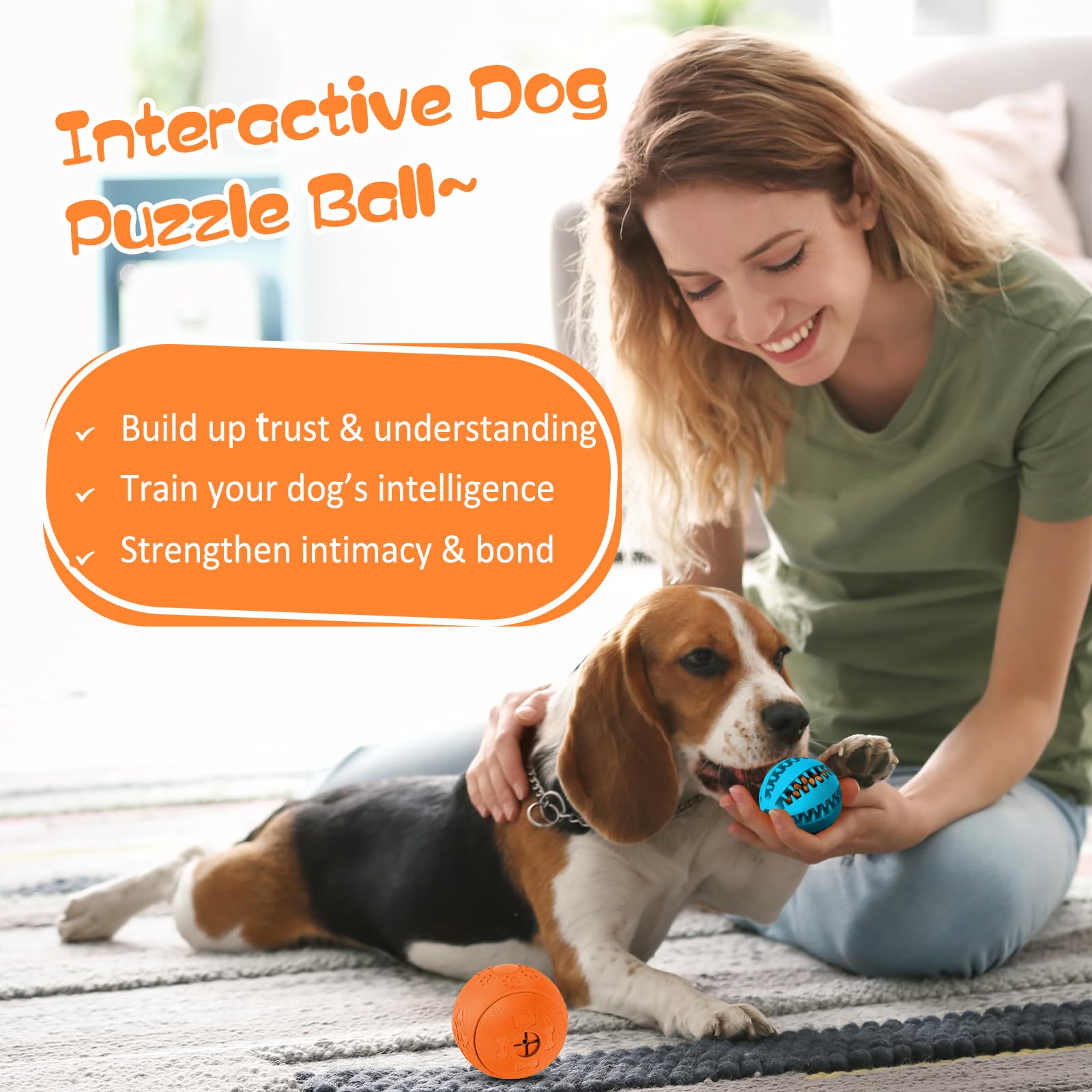 HIPPIH dog puzzle toy fetch play blue multi-use ball for games and training