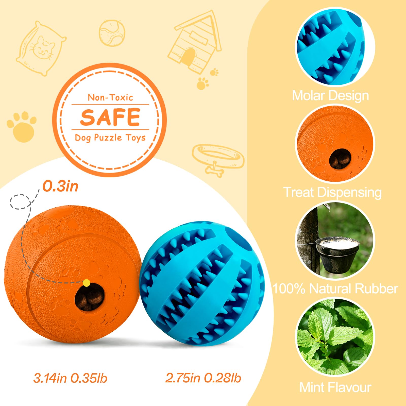 HIPPIH dog puzzle toy orange ball 3.14in great for treat-dispensing and slow-feeding play