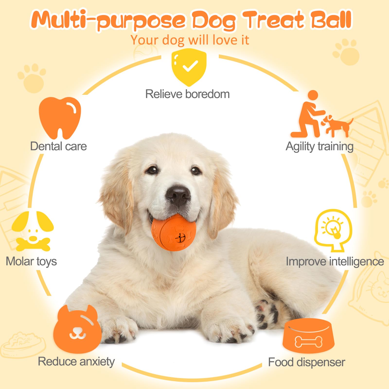 HIPPIH dog puzzle toy orange ball treat grooves easy to hide rewards and boost engagement