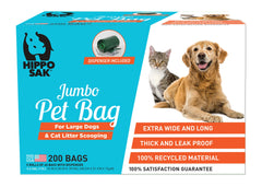 Hippo Sak dispenser bags 200-count demonstrate convenient mess-free cleanup after large dogs.