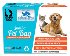 Hippo Sak extra-large poop bags with dispenser ready for quick cleanup.