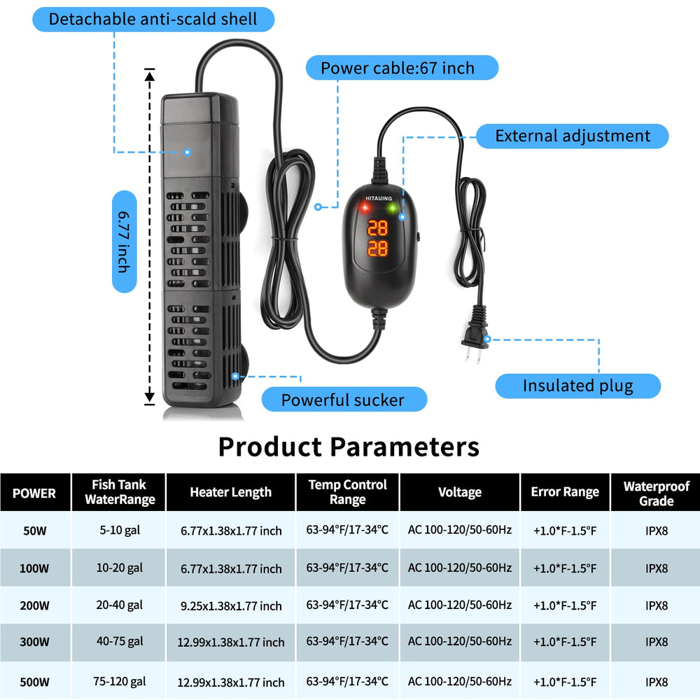 HiTauing aquarium heater fully submersible design maintains consistent warmth