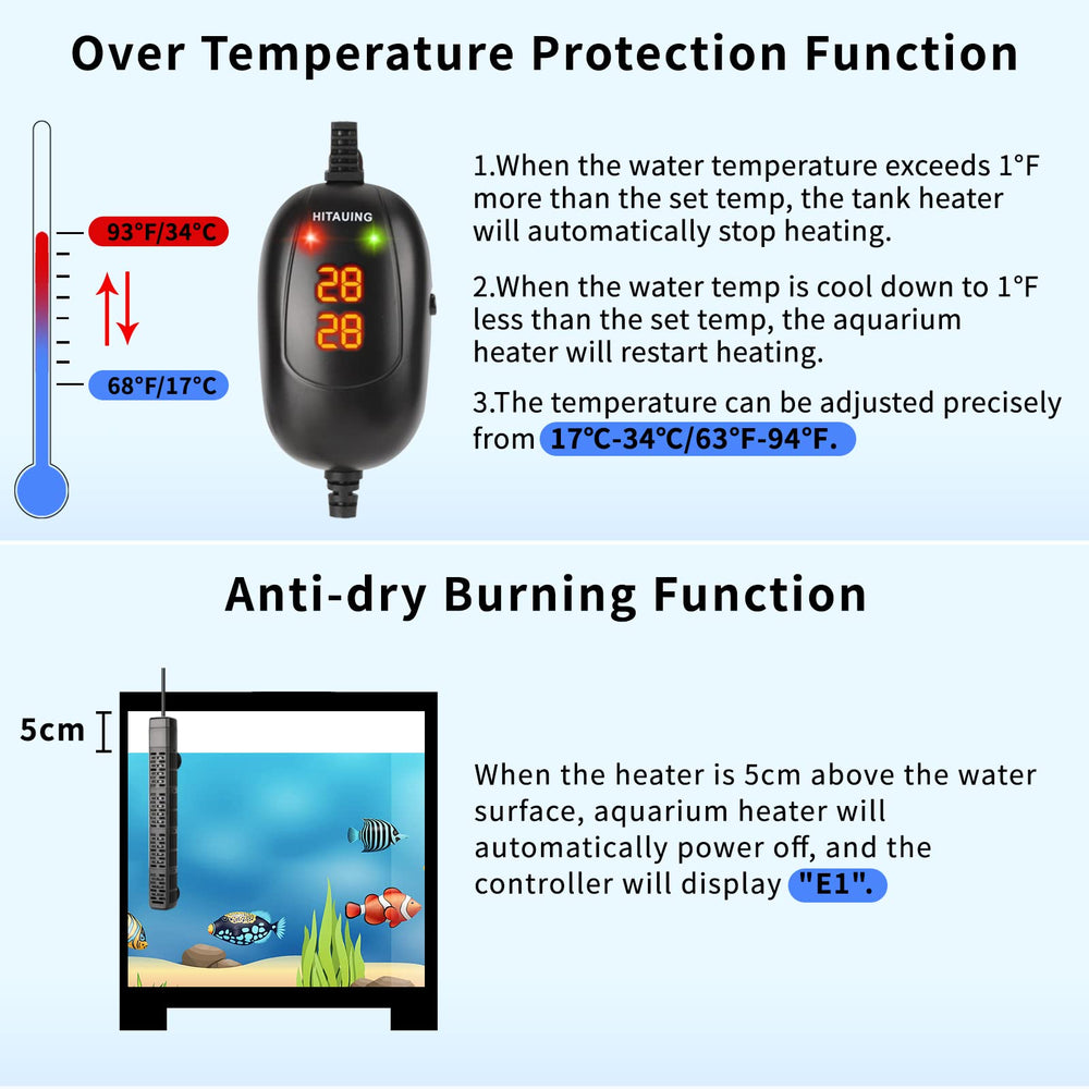 HiTauing over-temperature protection feature helps prevent overheating in any tank.