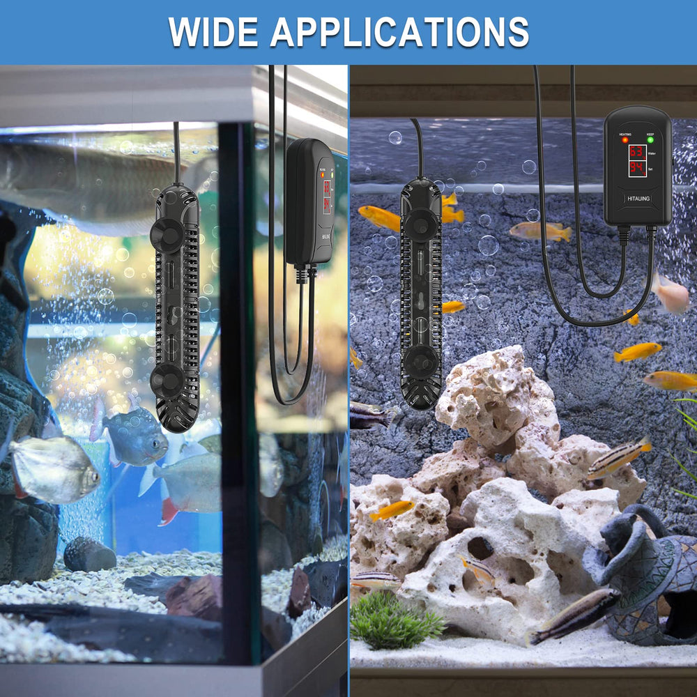 HiTauing protection icons illustrate safety features like over-temp and off-water protection.