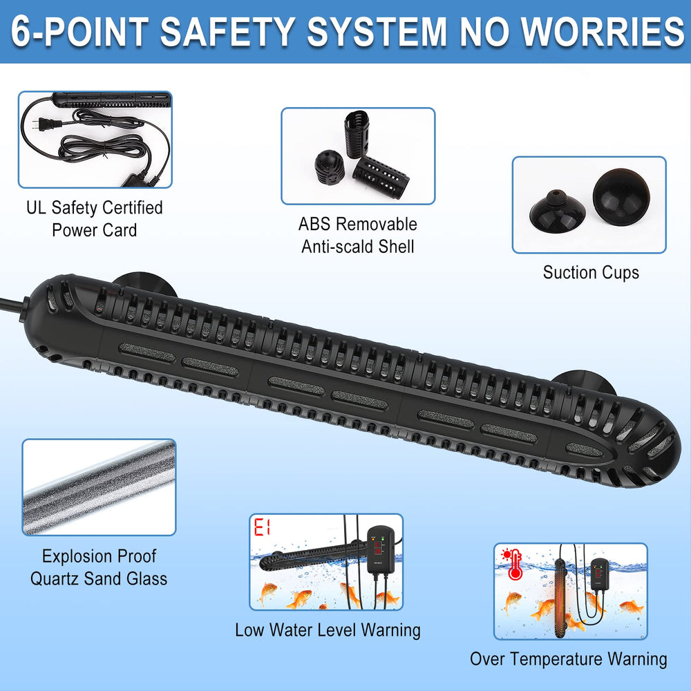 HiTauing submersible heater with two suction cups maintains secure placement and steady warmth.