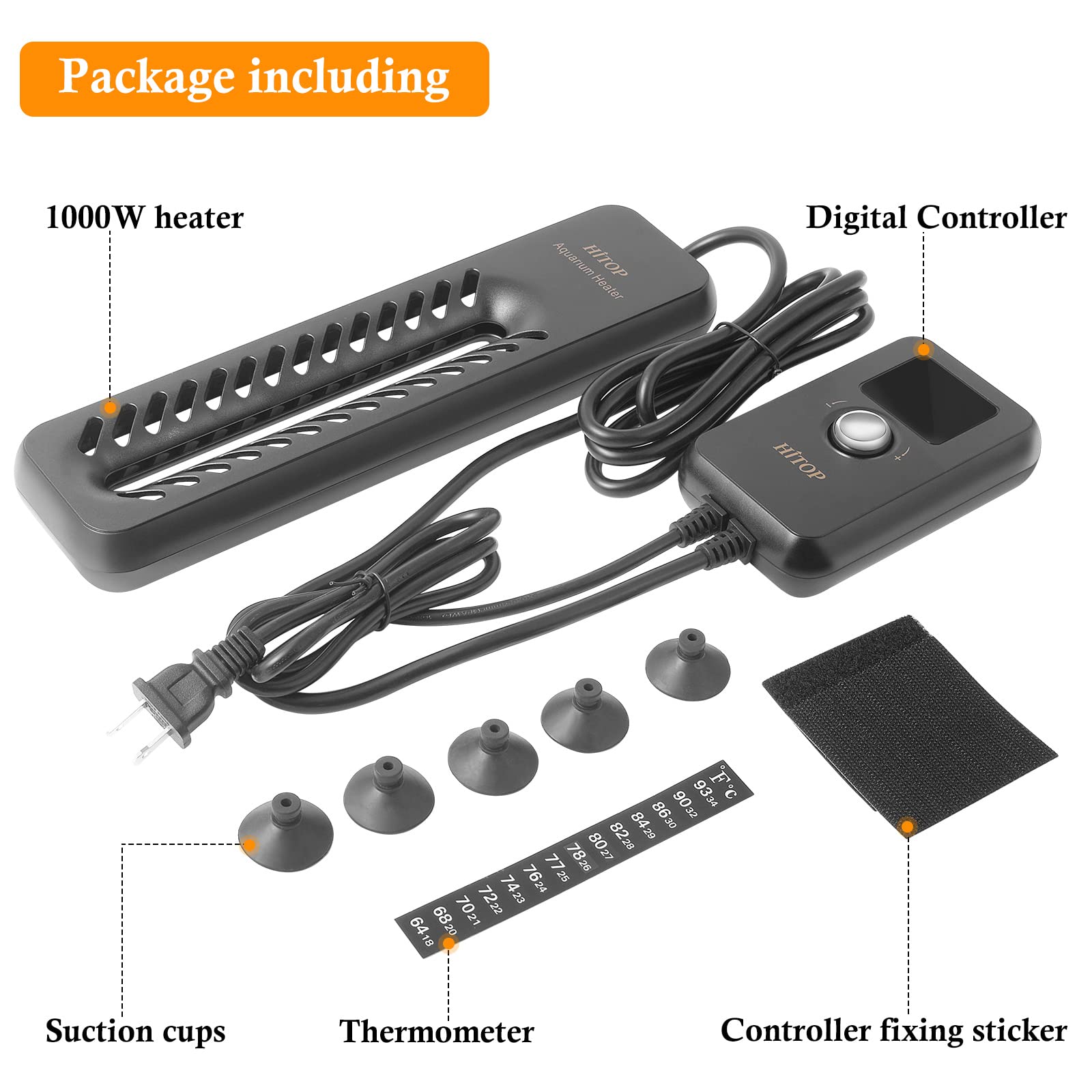 Hitop packaging with warranty information and included accessories