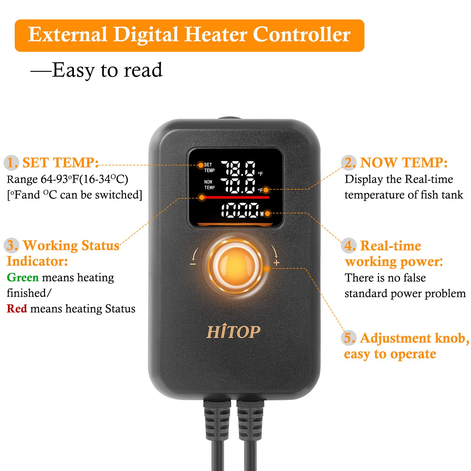 Hitop titanium-tube heater detail highlighting durable corrosion-resistant element