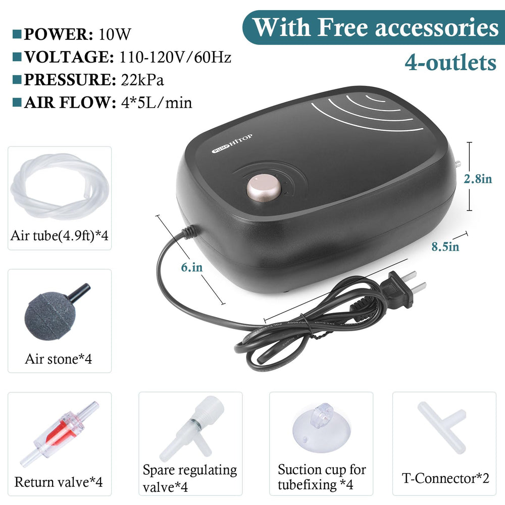 HITOP 10W four-outlet setup powers multiple tanks or bubbler walls.
