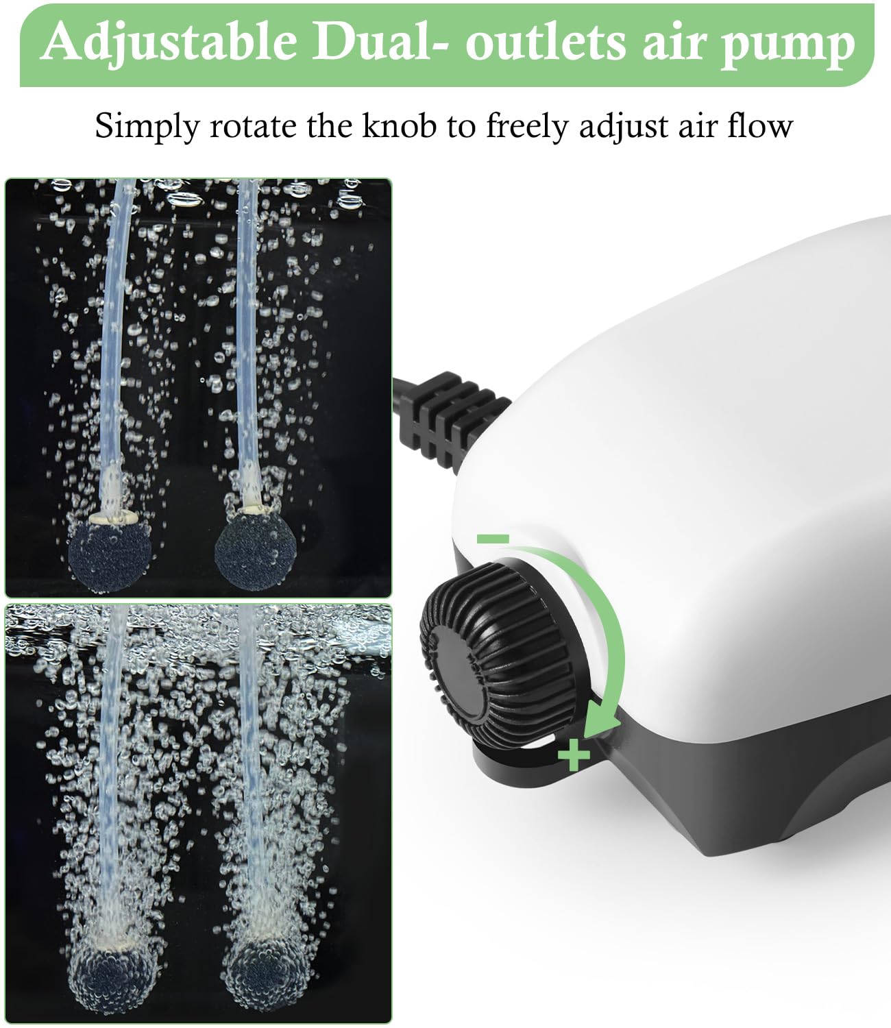 Hitop Nano Whisper airpump adjustable knob close-up demonstrates precise airflow control.