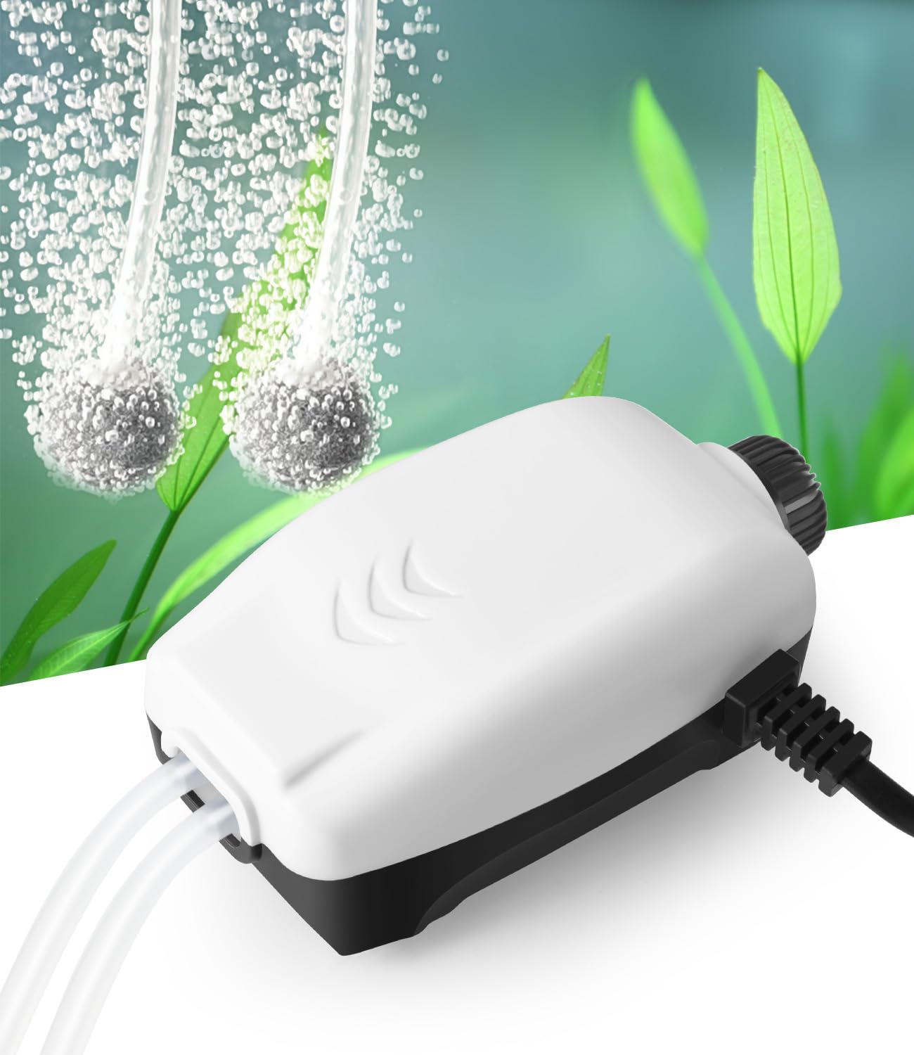Hitop 2W Nano Whisper airpump front view shows compact, space-saving design and quiet operation.