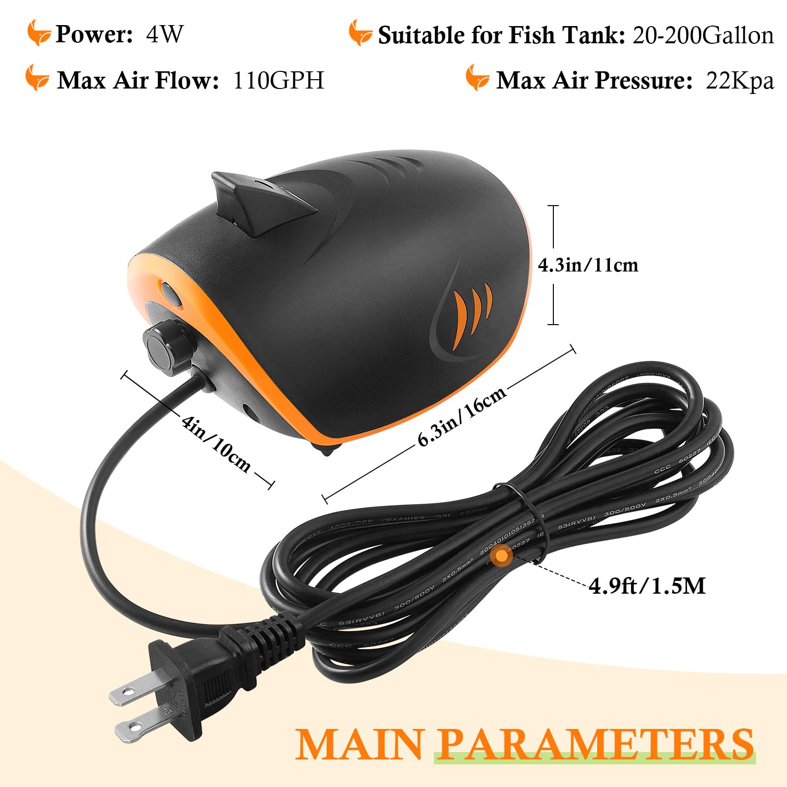 HITOP 4W 110GPH air pump with adjustable control for precise oxygenation