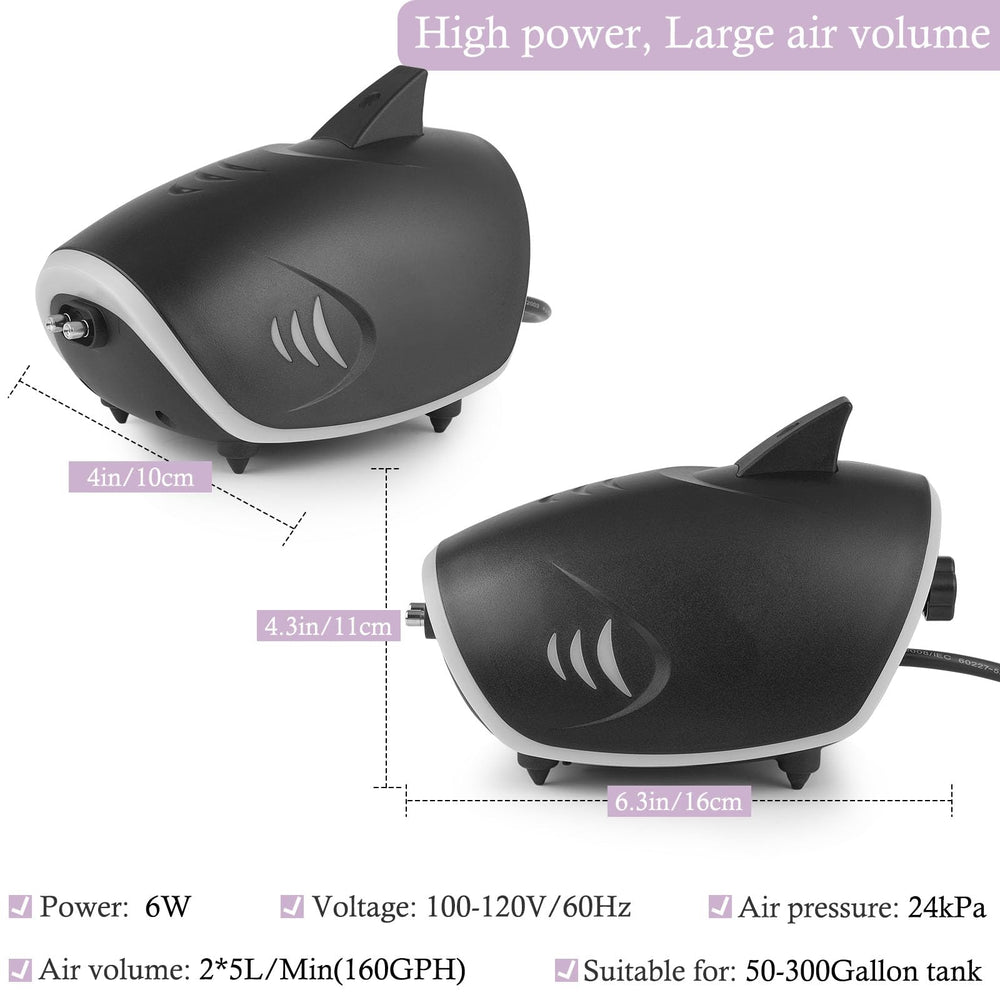 HITOP 6W air pump side view highlighting adjustable knob for precise aeration.