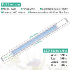 HITOP full-spectrum 63-LEDs close-up shows spectrum for plant photosynthesis and vivid tank color.