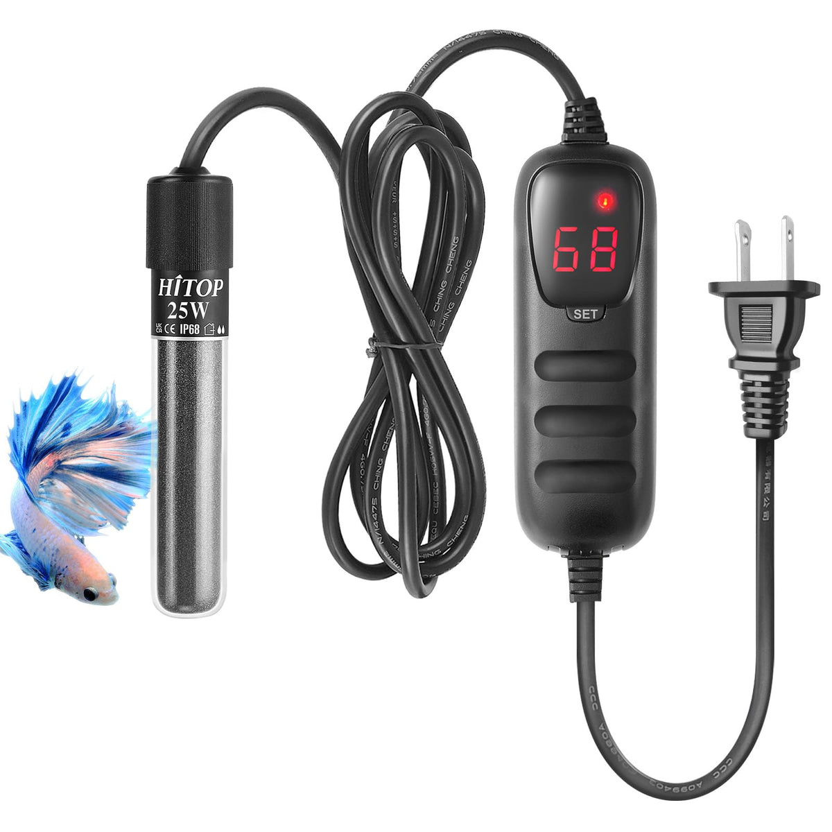Hitop Mini Calefactor Acuario con control digital para temperatura estable