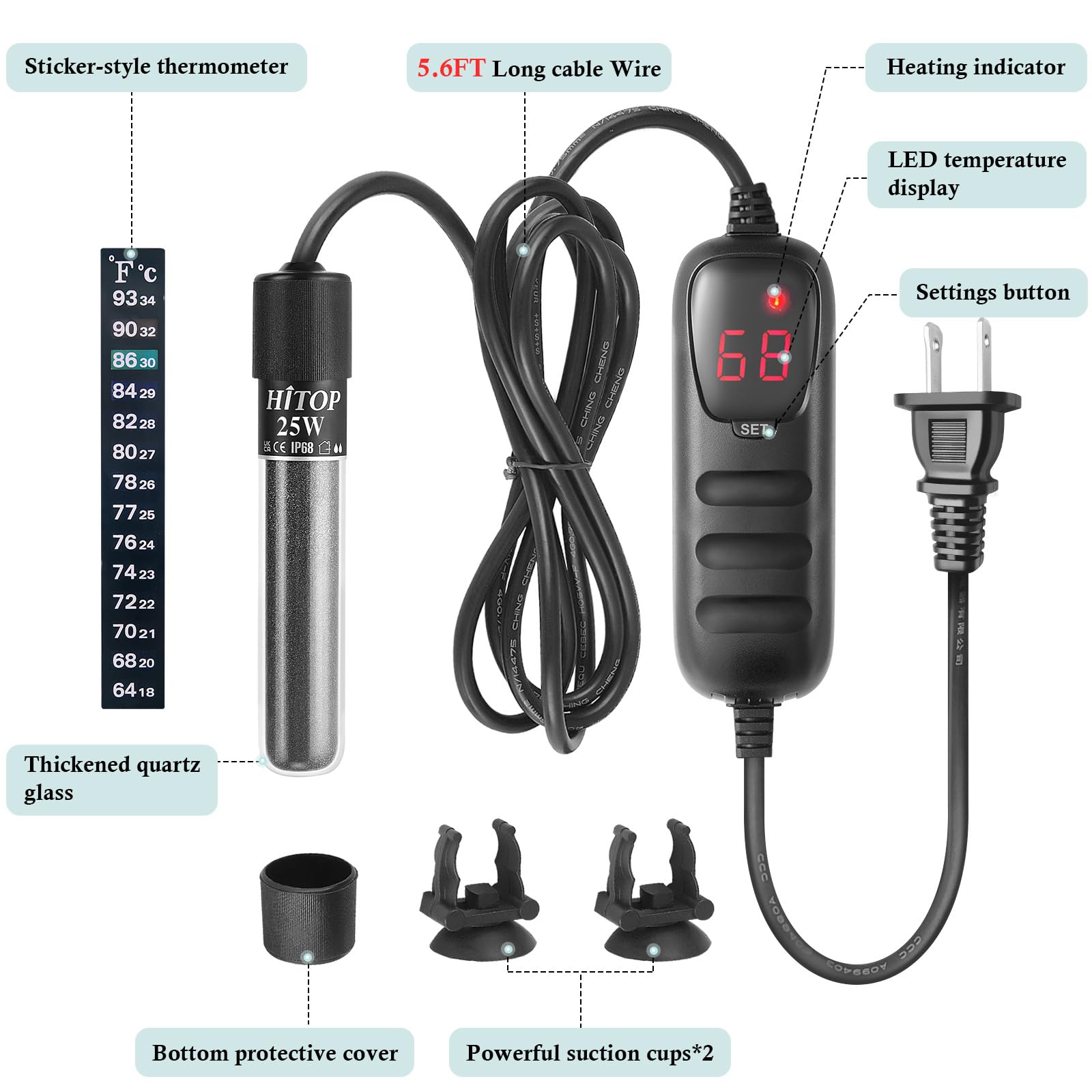 Hitop Mini Calefactor Acuario apto para agua dulce y marina