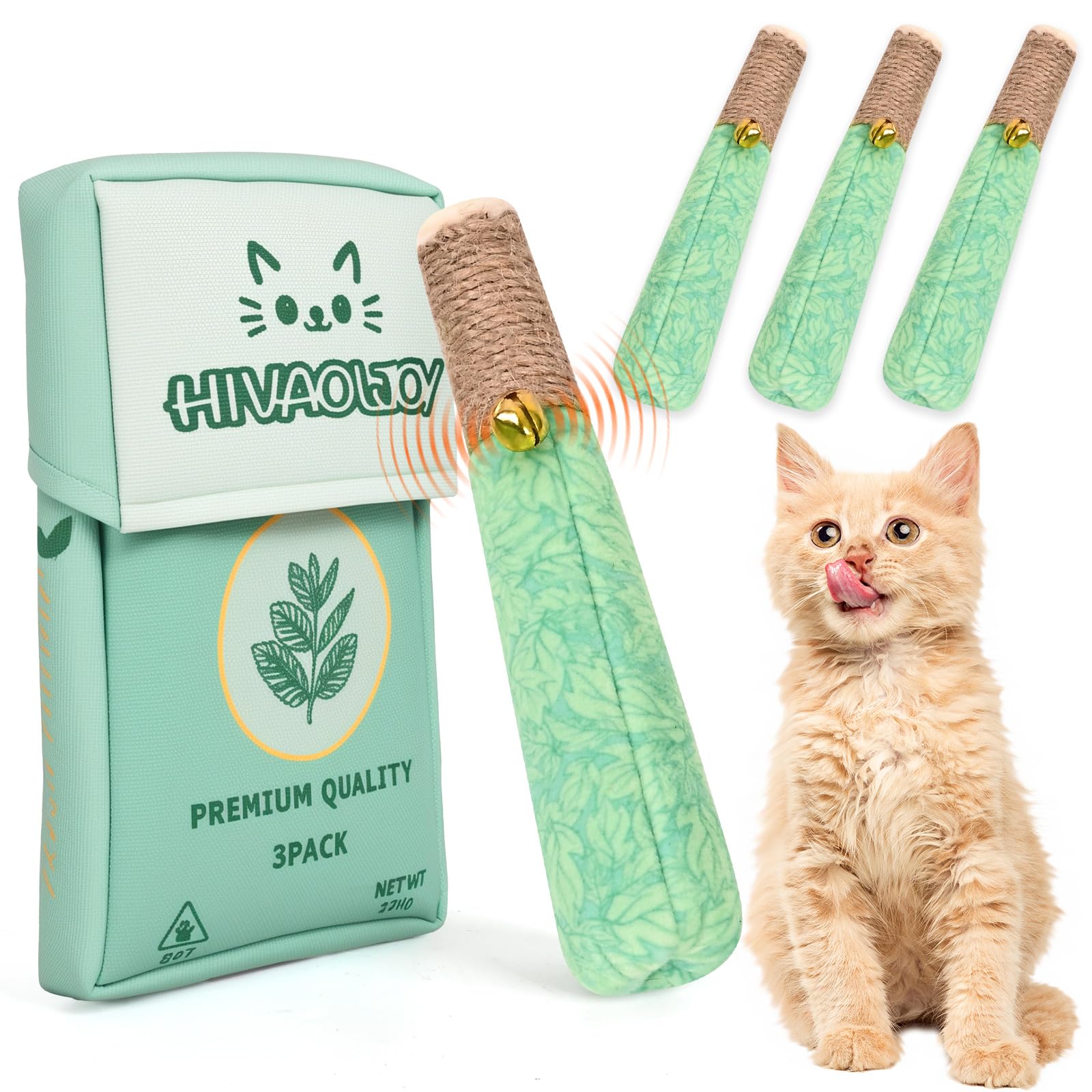 HivaolJoy dental-rope catnip toy showing gum-massage during play