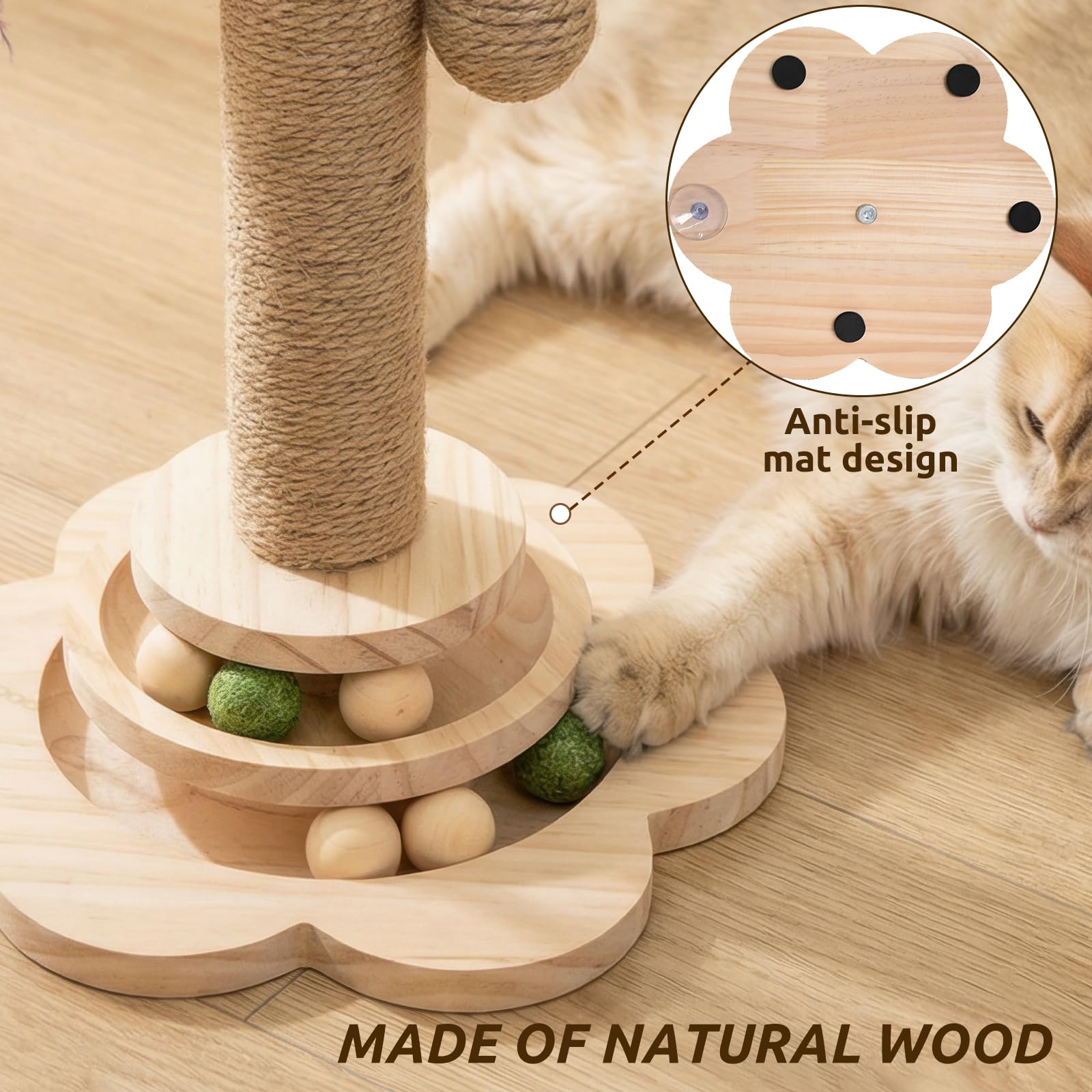HivaolJoy solid wood base—sturdy foundation for safe, stable scratching.