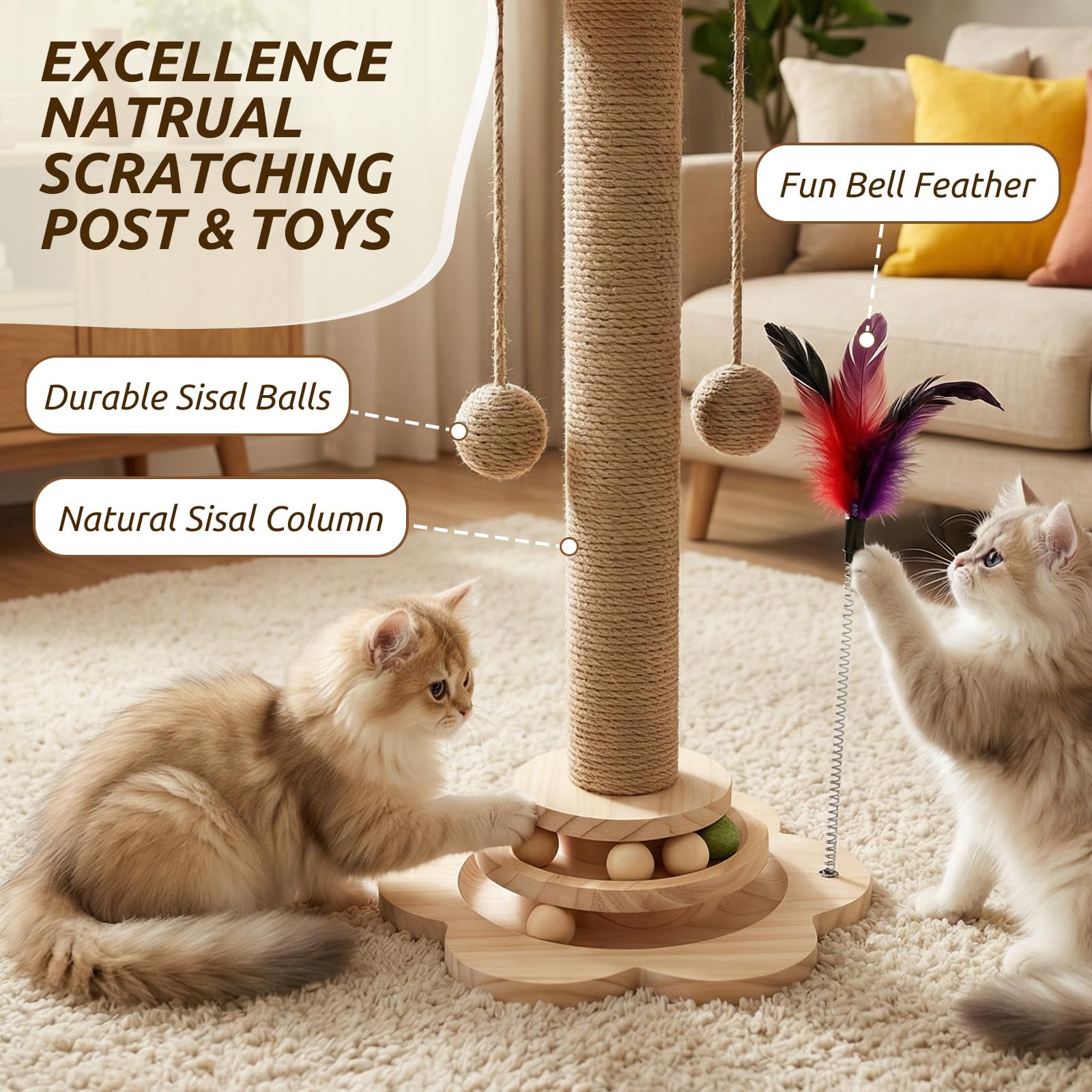 HivaolJoy wooden cat scratcher close-up showing natural sisal texture for scratching.