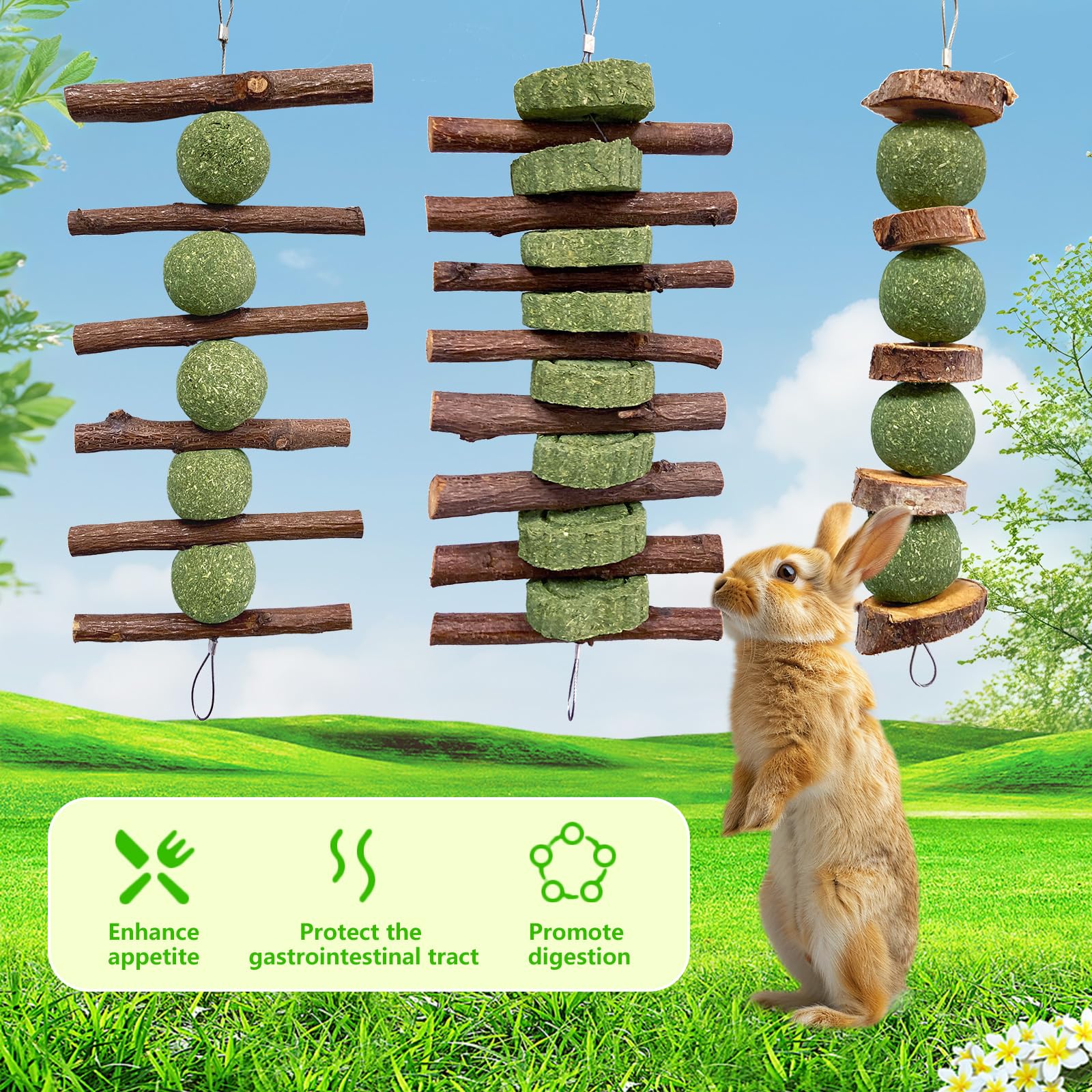 Hiwzitar bunny toys 3-piece set; showcases varied play options for rabbits.