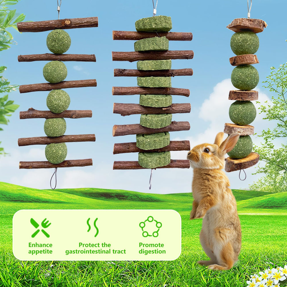 Hiwzitar bunny toys 3-piece set; showcases varied play options for rabbits.