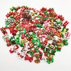 Hixixi 100pcs pack displays mixed Christmas bows for holiday grooming sessions