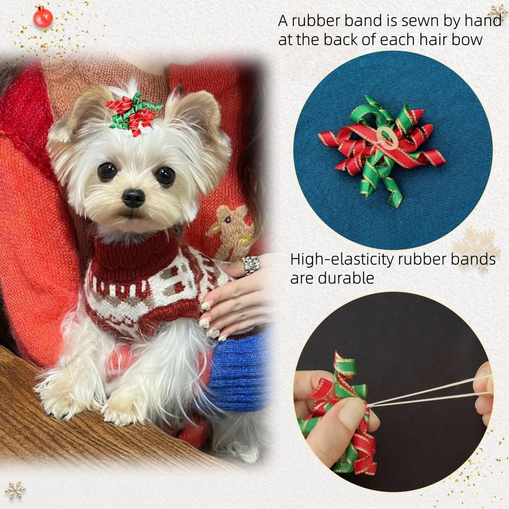 Hixixi dog bows on a small dog showcasing holiday sparkle