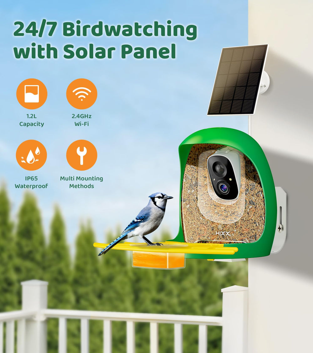 HIXX solar-powered battery ensures continuous outdoor birdwatching without frequent charging.