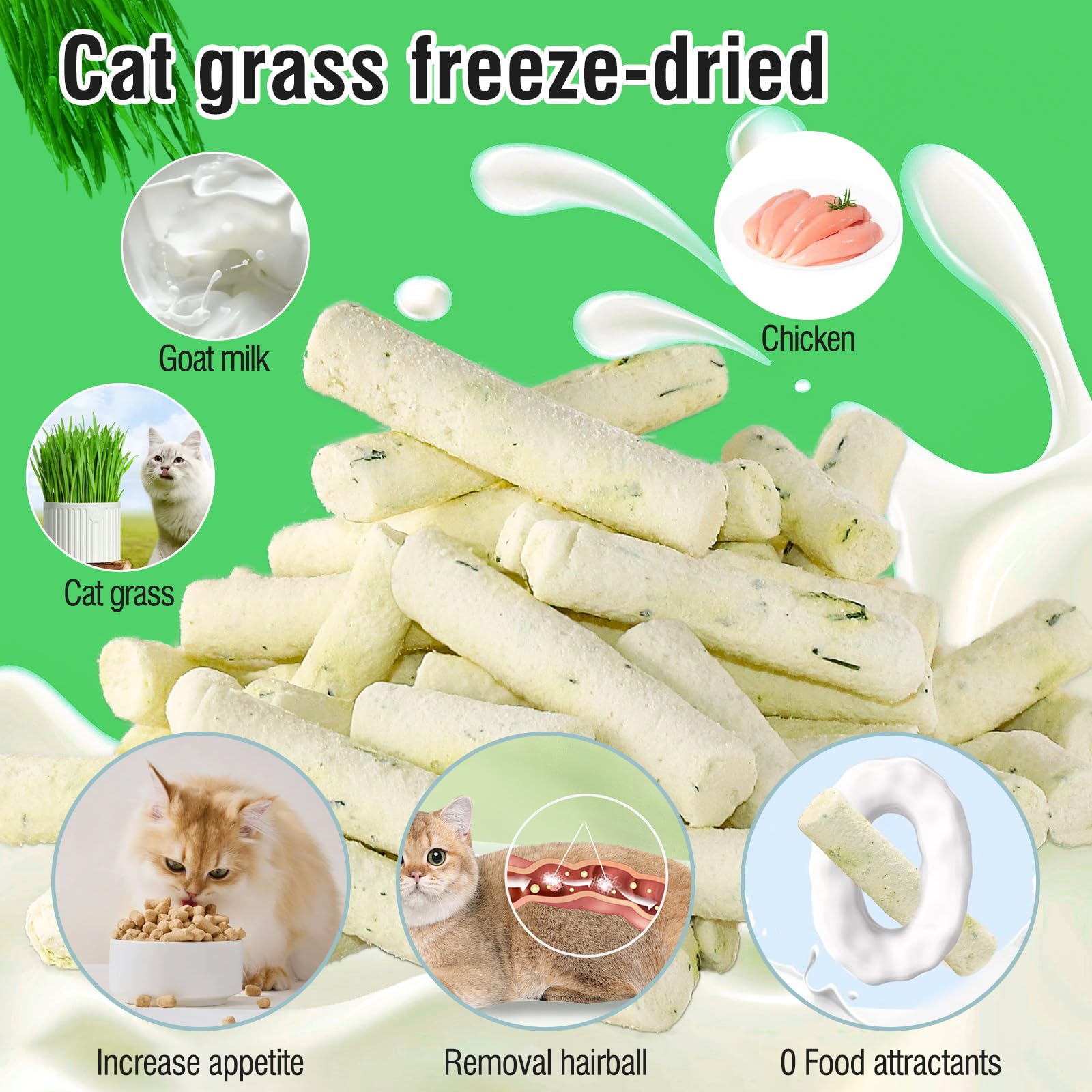 Hkpetie cat grass teething sticks with goat milk flavor serving healthy snack.
