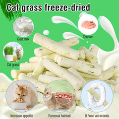 Hkpetie cat grass teething sticks with goat milk flavor serving healthy snack.