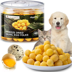 Hkpetty freeze-dried quail egg yolk bag closeup signals a nutrient-rich pet treat