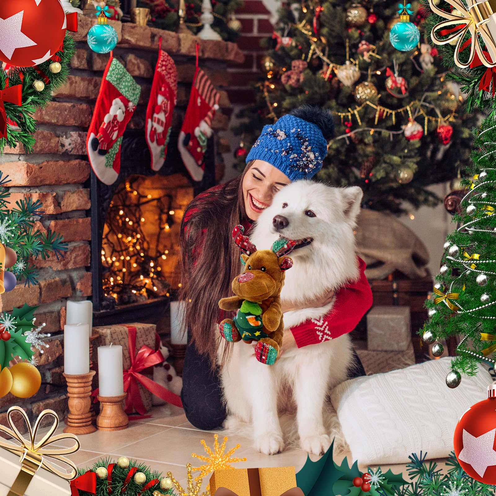 Hlimior Christmas tree dog toy in action for interactive fun