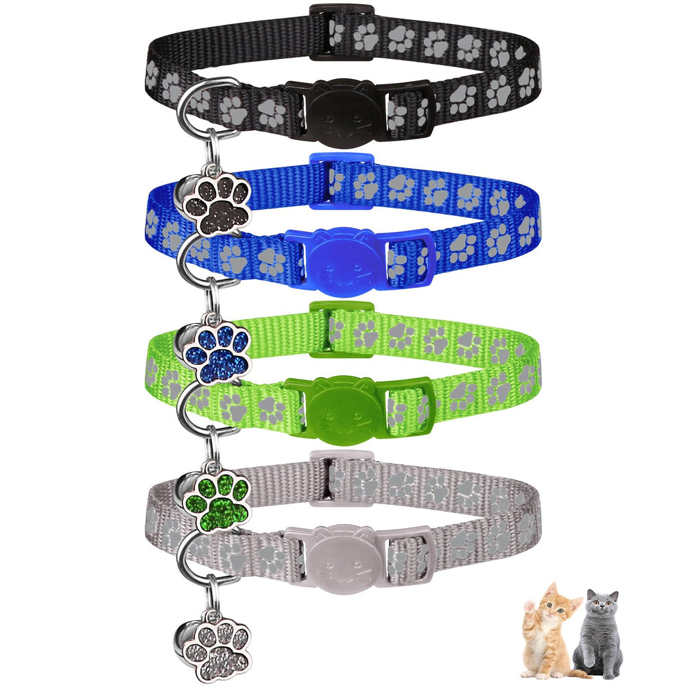 HLJ breakaway collar with reflective paw pattern boosts nighttime visibility for safer outdoor play.