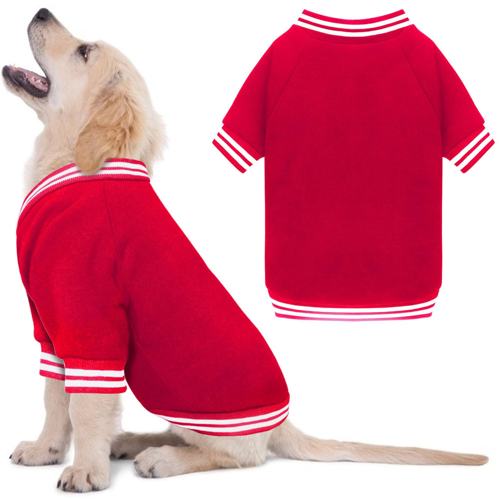 HLJ dog sweater medium red brushed fleece front view for cozy warmth on walks.