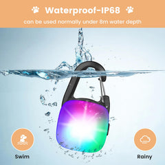 HMNYSOL IP68 waterproof dog collar light withstands rain and snow during outdoor activities.